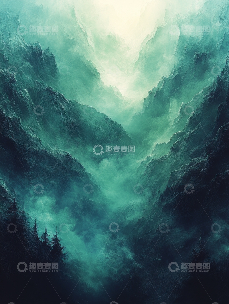 高清大图下载【趣麦麦图】幽谷云雾缭绕，山峦隐现