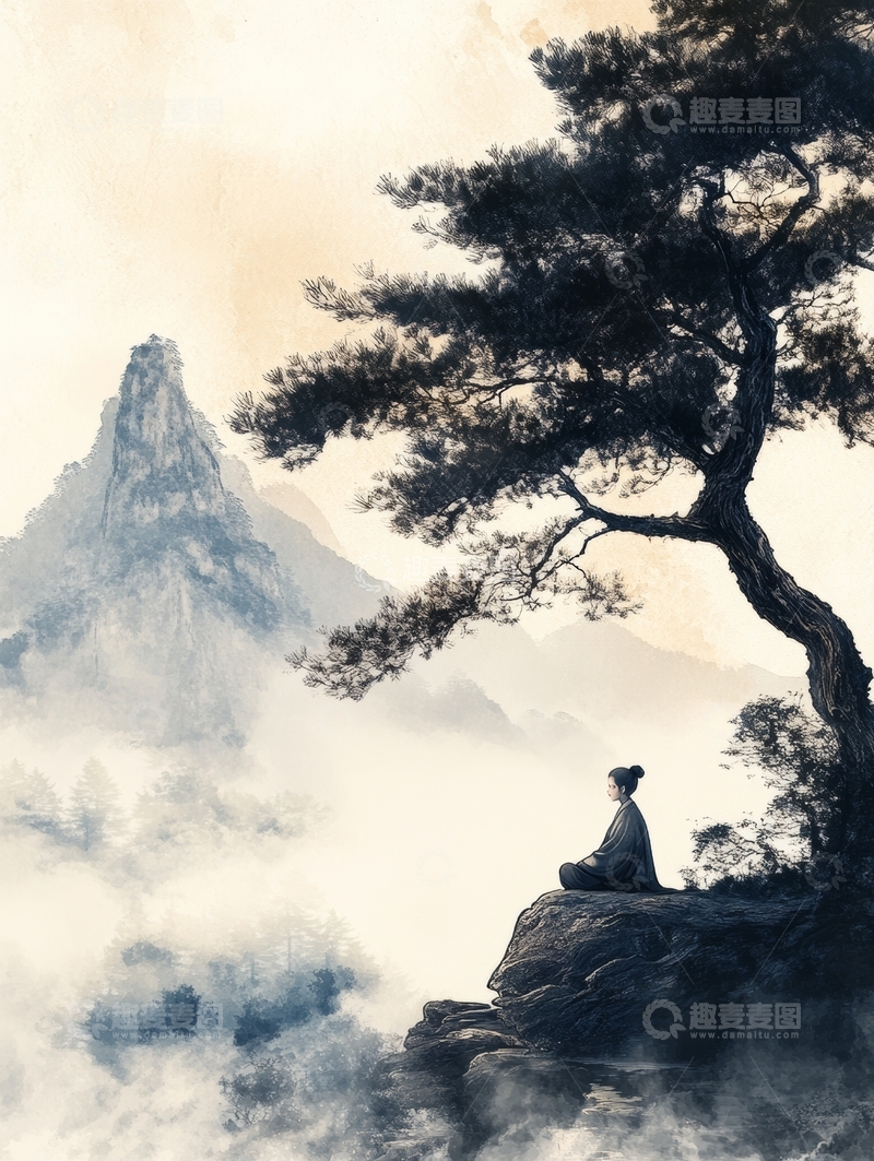 高清大图下载【趣麦麦图】山间松下，静坐冥思