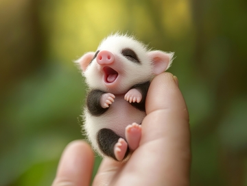 手捧可爱小动物，张嘴萌态