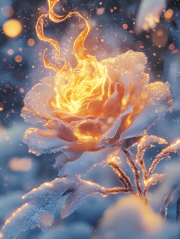火焰与冰霜交织的玫瑰