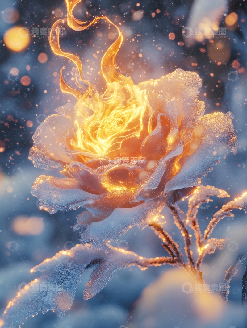 高清大图下载【趣麦麦图】火焰与冰霜交织的玫瑰