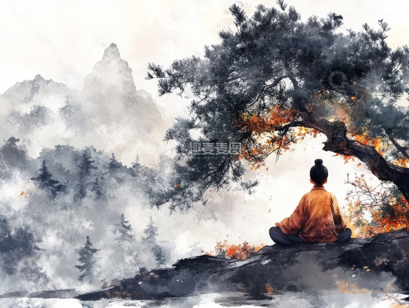 高清大图下载【趣麦麦图】山间松下，静心冥想