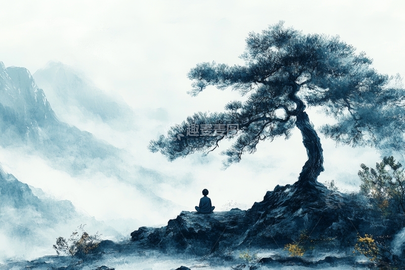 高清大图下载【趣麦麦图】孤树悬崖，静坐冥思