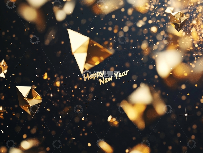 高清大图下载【趣麦麦图】金色礼盒与新年祝福背景