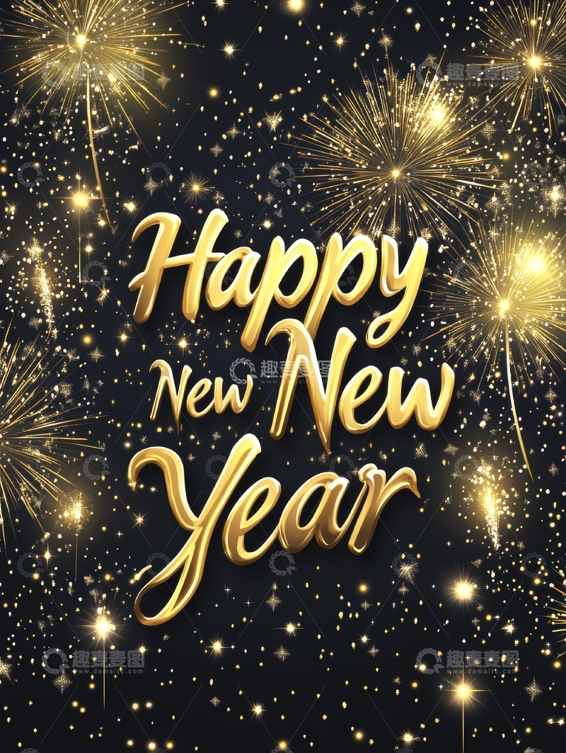 高清大图下载【趣麦麦图】金色烟花背景的元旦祝福语