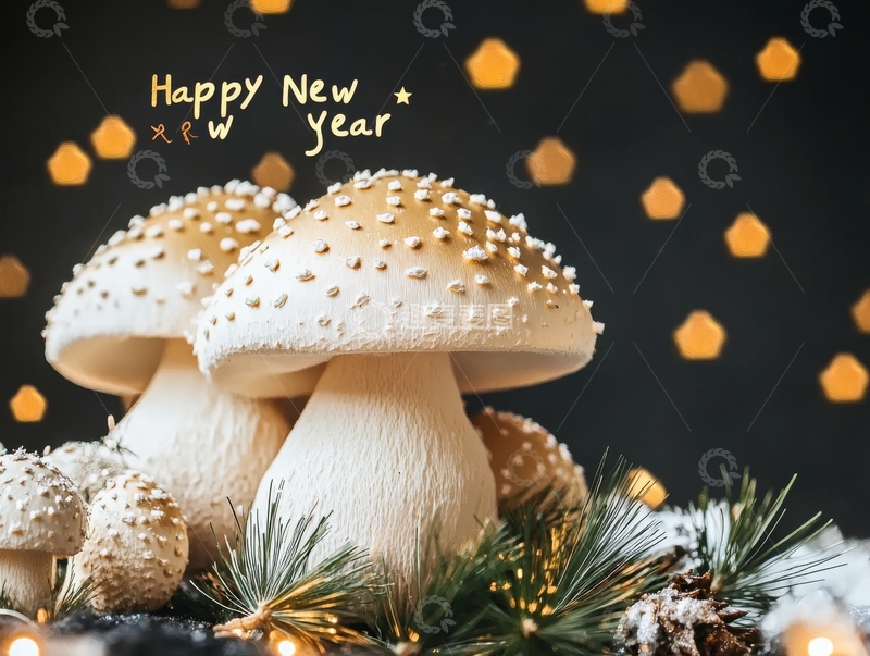 高清大图下载【趣麦麦图】新年装饰蘑菇与松枝
