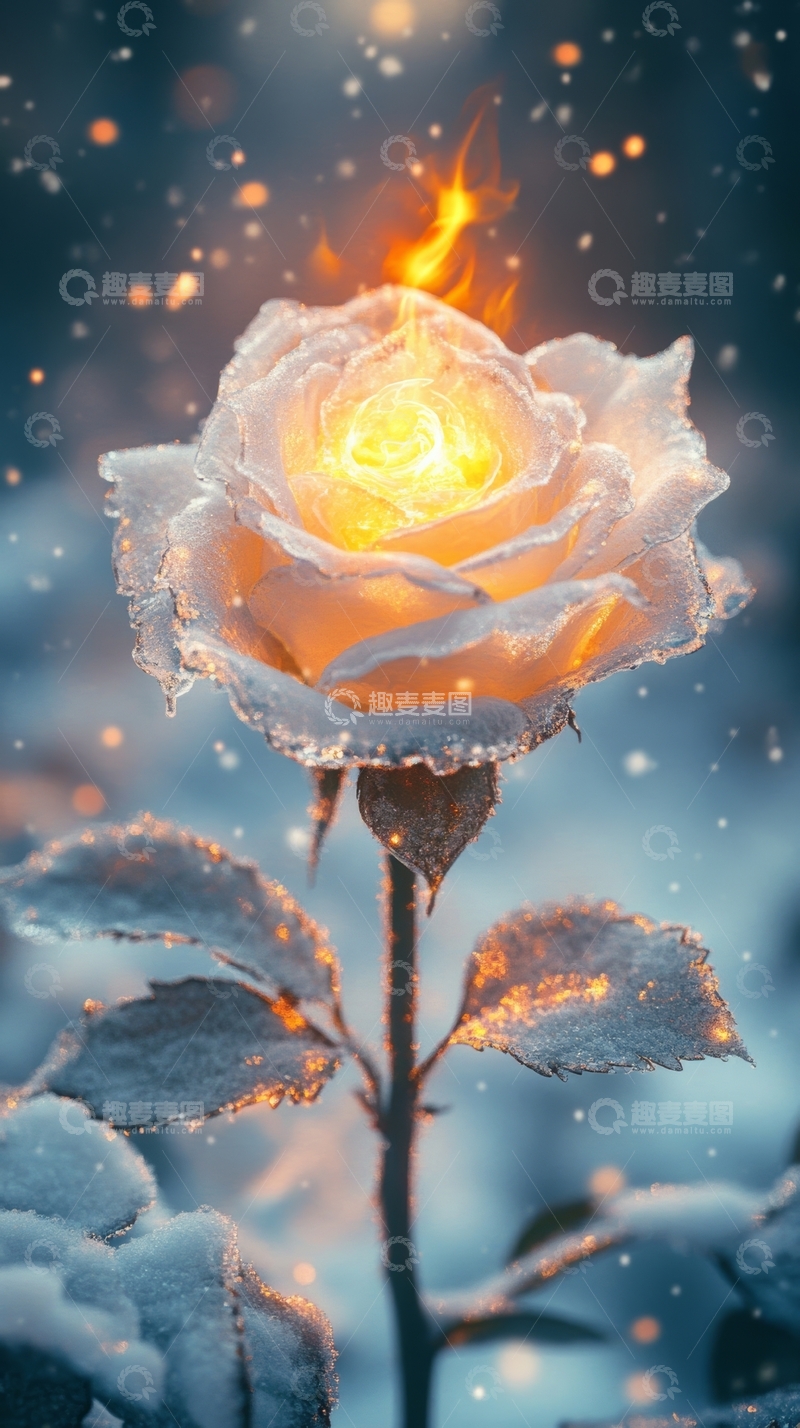 高清大图下载【趣麦麦图】冰火玫瑰：冬日里的温暖绽放