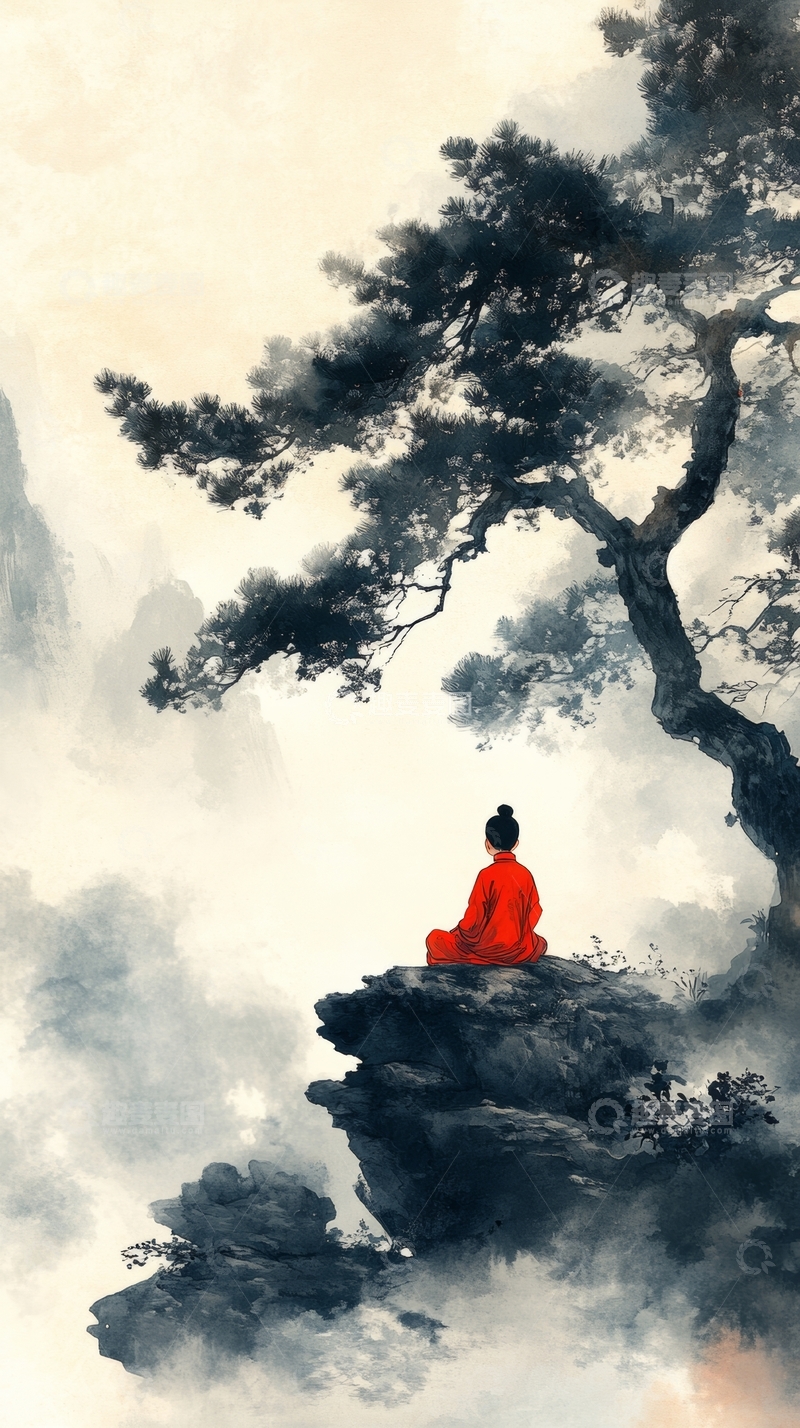 高清大图下载【趣麦麦图】山巅静坐，松影云海