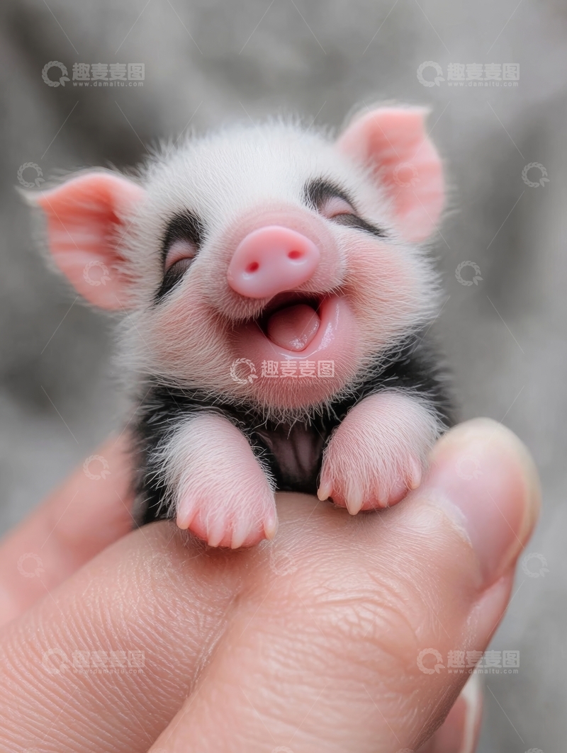 高清大图下载【趣麦麦图】-手捧可爱小猪崽，笑容满面