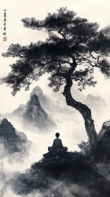 山间松下静坐冥想