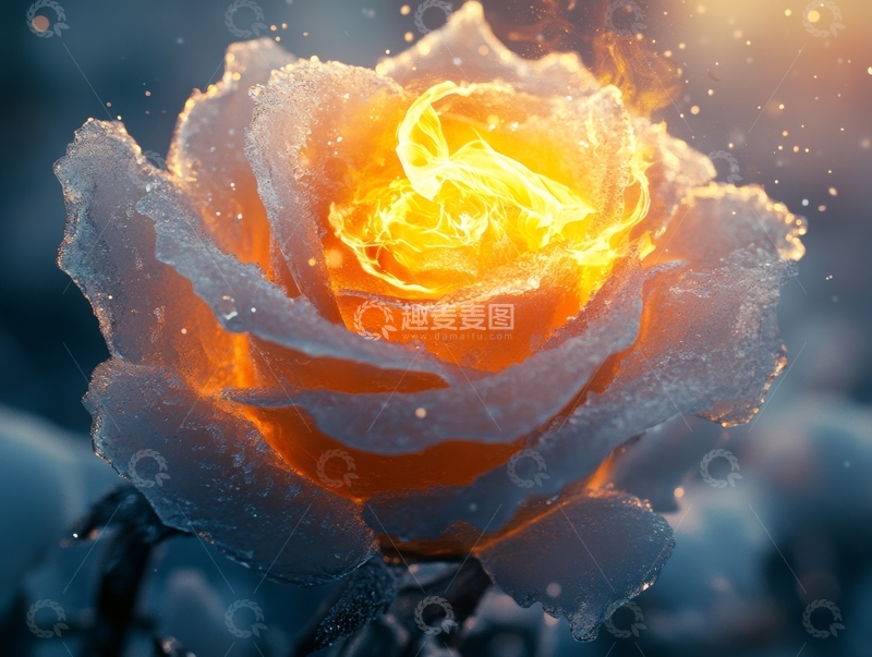 高清大图下载【趣麦麦图】冰冻玫瑰中的炽热光芒