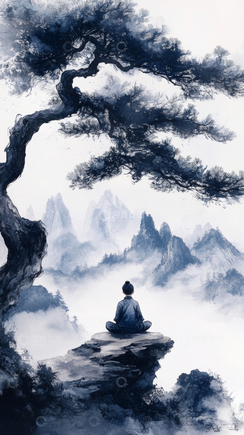 高清大图下载【趣麦麦图】山巅静坐，松影朦胧