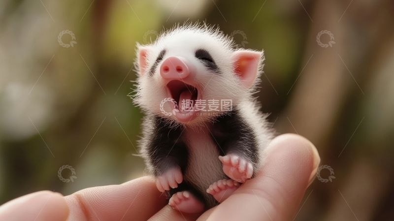 高清大图下载【趣麦麦图】手捧小猪崽，张嘴大笑