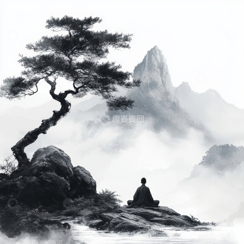 高清大图下载【趣麦麦图】山间松下，静坐冥思