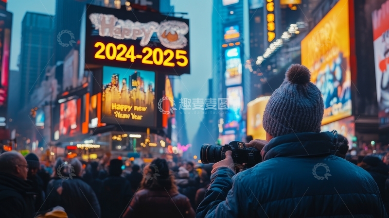 高清大图下载【趣麦麦图】新年倒计时，人群欢聚拍摄时刻