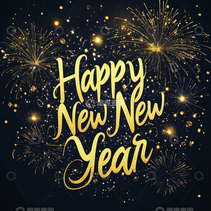高清大图下载【趣麦麦图】金色烟花与新年祝福文字