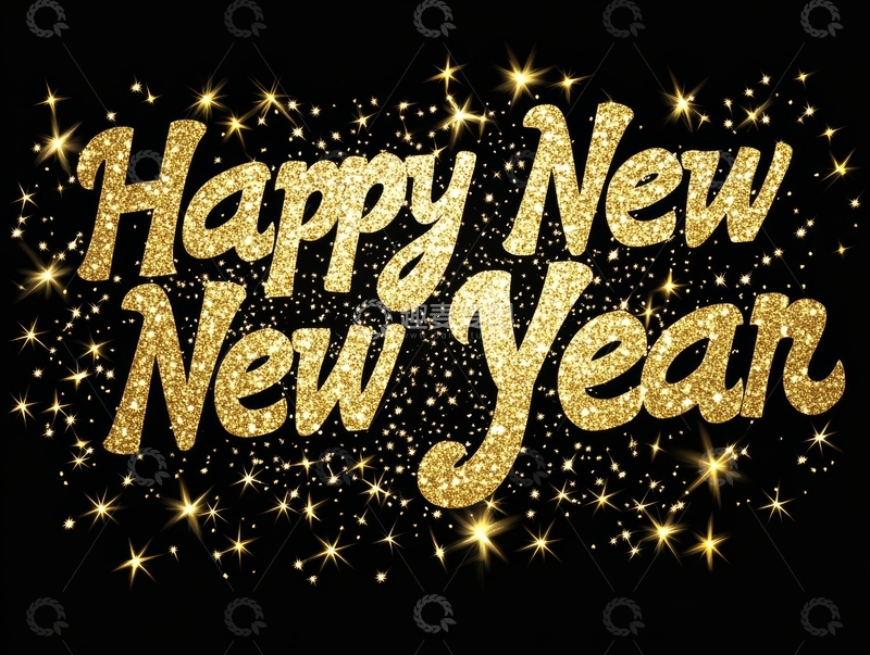 高清大图下载【趣麦麦图】金色闪耀的快乐新年祝福语