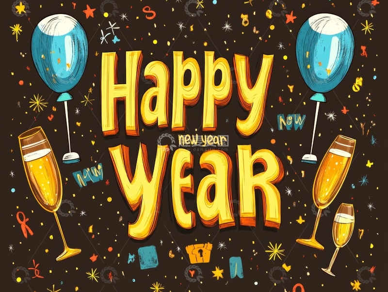 高清大图下载【趣麦麦图】新年快乐庆祝插画