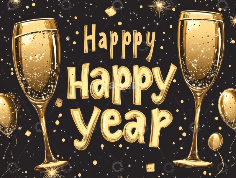 高清大图下载【趣麦麦图】金色香槟庆祝新年