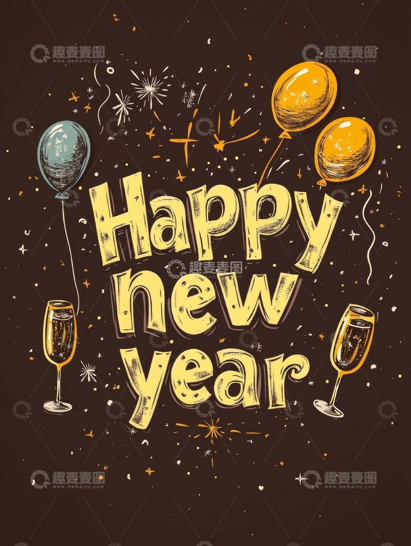 高清大图下载【趣麦麦图】新年庆祝插画