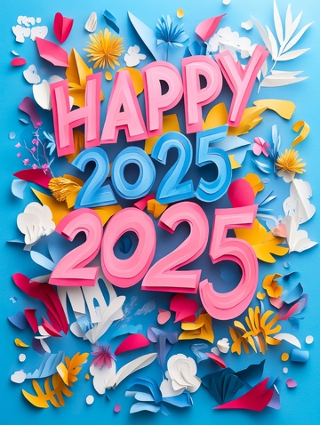 2025新年祝福彩色纸艺装饰