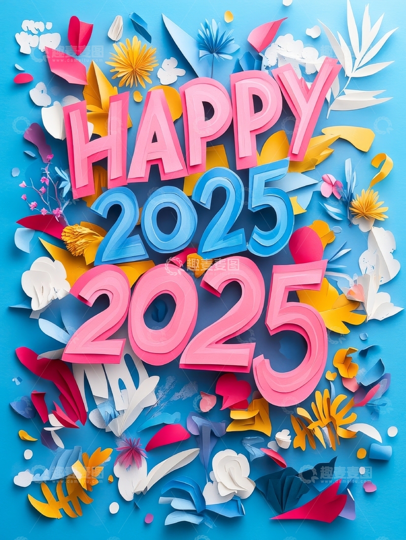 2025新年祝福彩色纸艺装饰