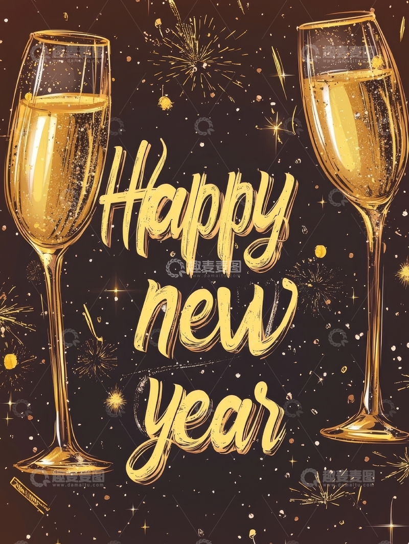 高清大图下载【趣麦麦图】新年庆祝：香槟与烟花