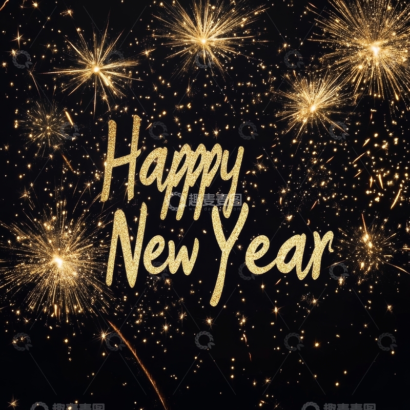 金色烟花背景下的新年祝福