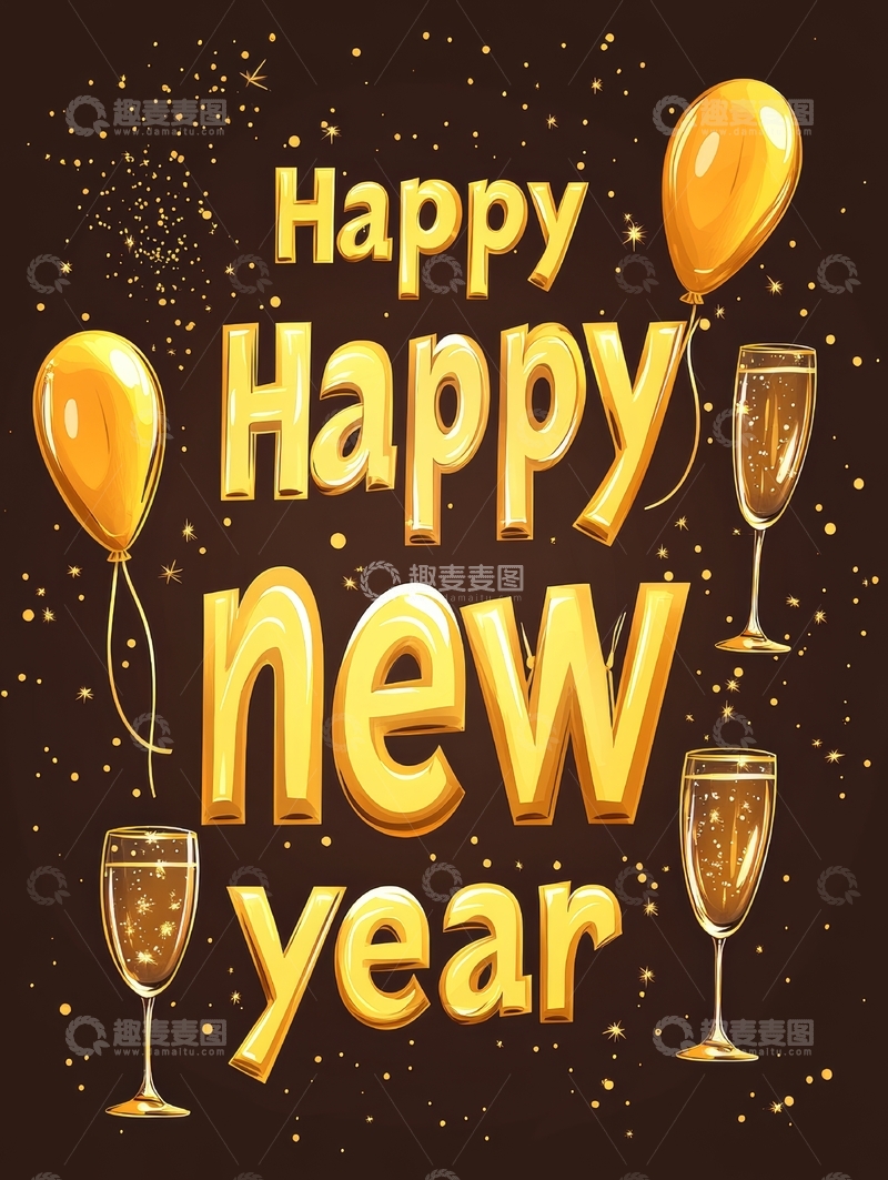 高清大图下载【趣麦麦图】金色新年祝福海报