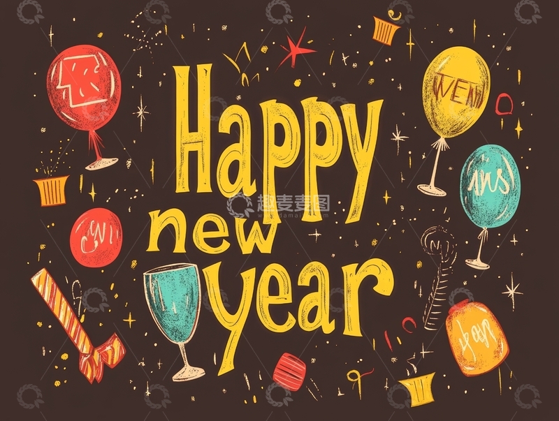 高清大图下载【趣麦麦图】新年快乐庆祝插画