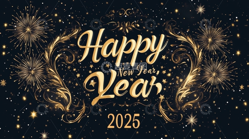 2025新年祝福金色烟花背景