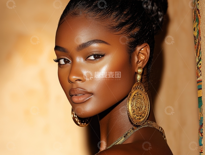 高清大图下载【趣麦麦图】佩戴金色耳环的女性肖像