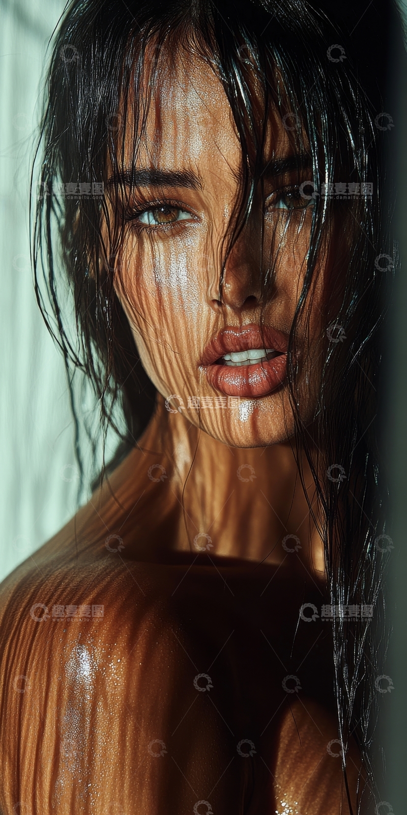 高清大图下载【趣麦麦图】湿发女子的特写肖像