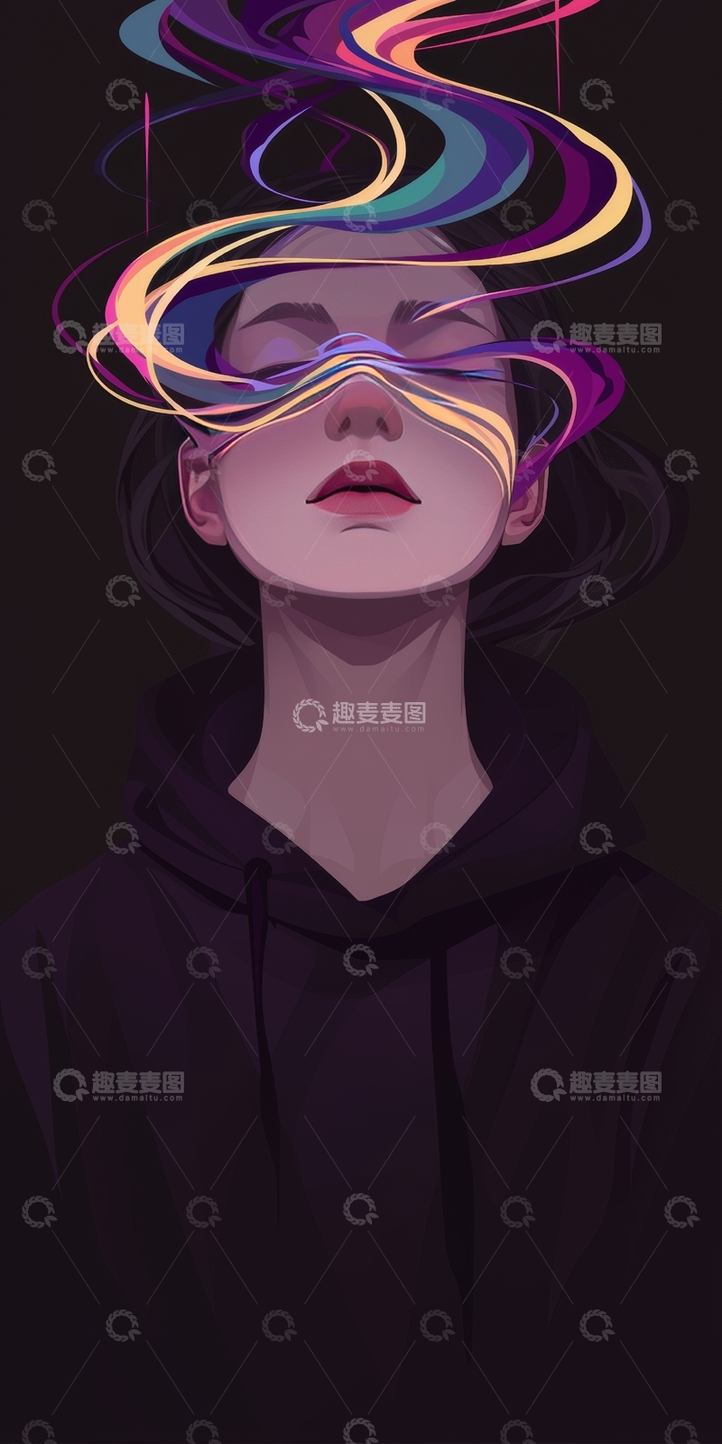 高清大图下载【趣麦麦图】色彩斑斓的梦境环绕少女