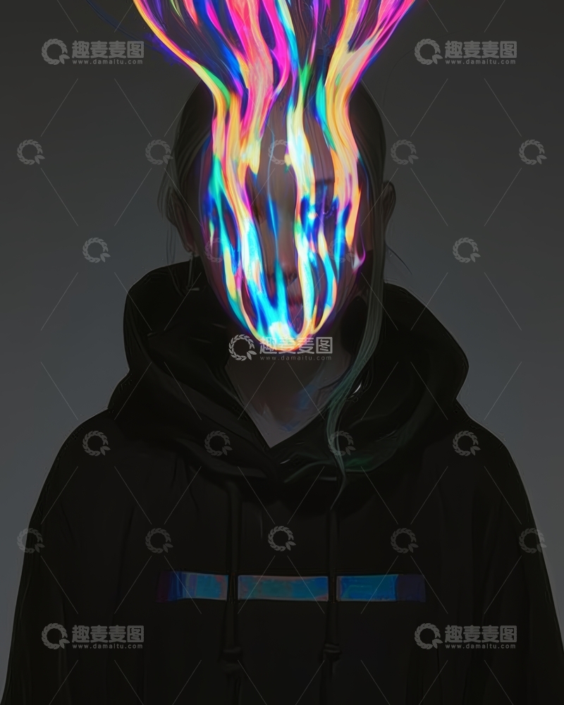 高清大图下载【趣麦麦图】霓虹光影覆盖的神秘人物