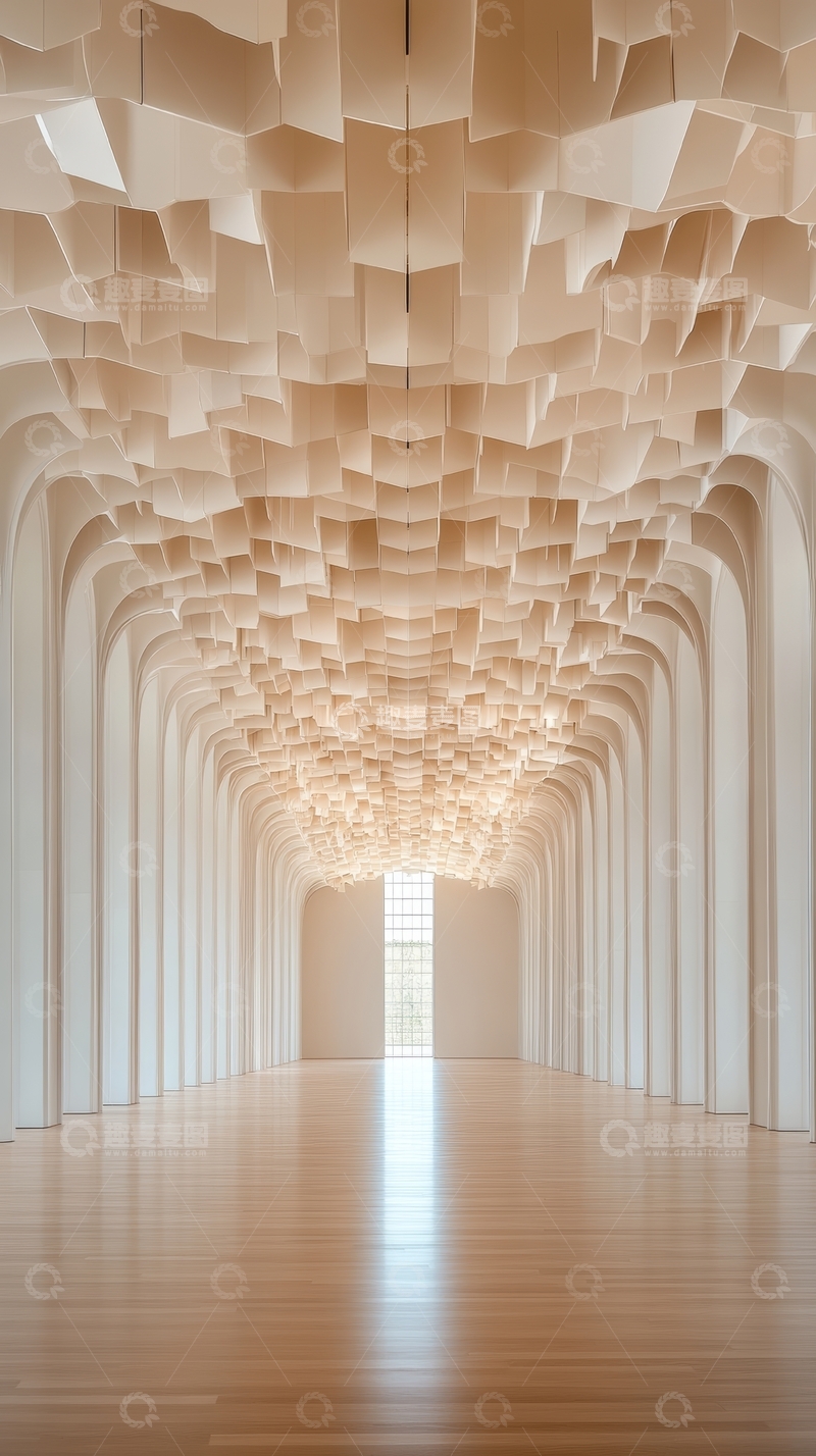 高清大图下载【趣麦麦图】现代艺术长廊，几何造型天花板