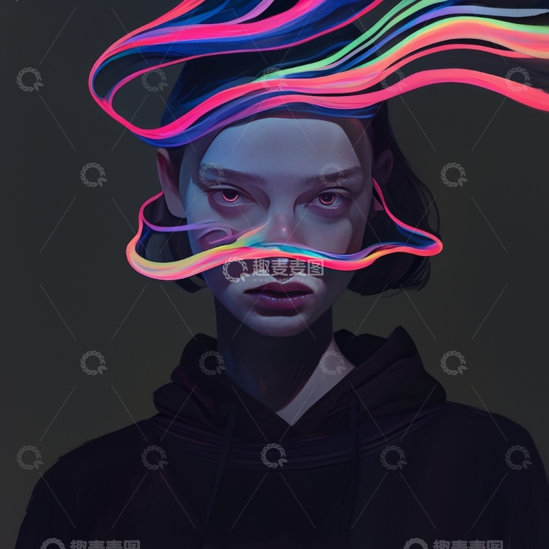 高清大图下载【趣麦麦图】霓虹色彩环绕的神秘人物