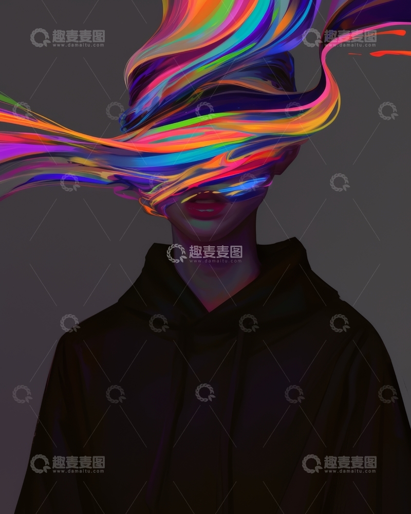 高清大图下载【趣麦麦图】色彩斑斓的发丝与神秘人物