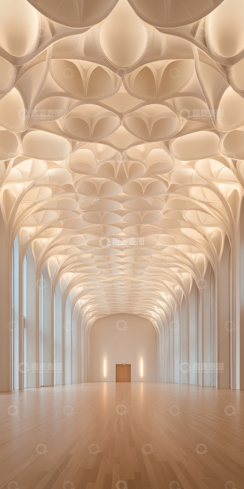 高清大图下载【趣麦麦图】现代艺术长廊，独特花瓣状天花板设计