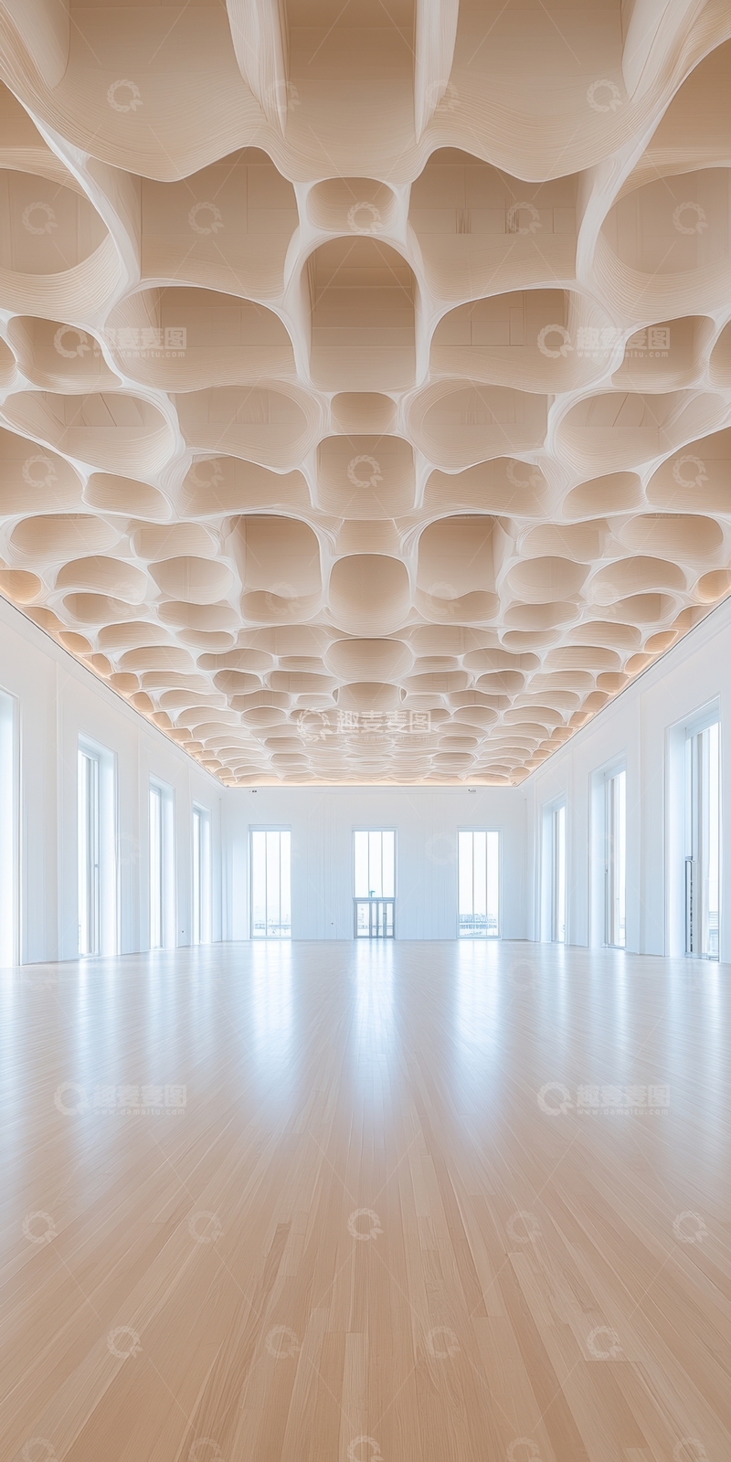 高清大图下载【趣麦麦图】现代室内空间，波浪形天花板设计