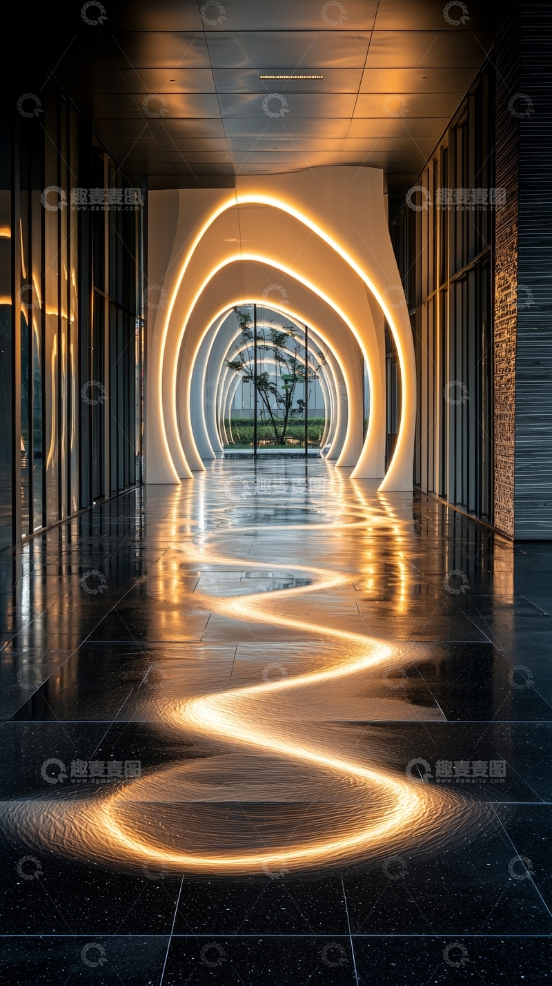 高清大图下载【趣麦麦图】现代走廊的光影艺术