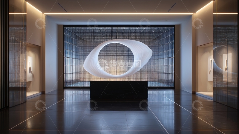 高清大图下载【趣麦麦图】现代艺术展厅中的抽象雕塑