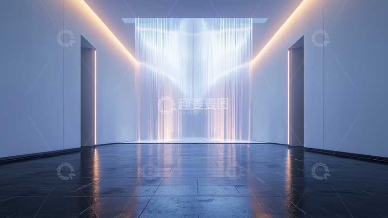 高清大图下载【趣麦麦图】光束穿透窗帘的现代室内空间