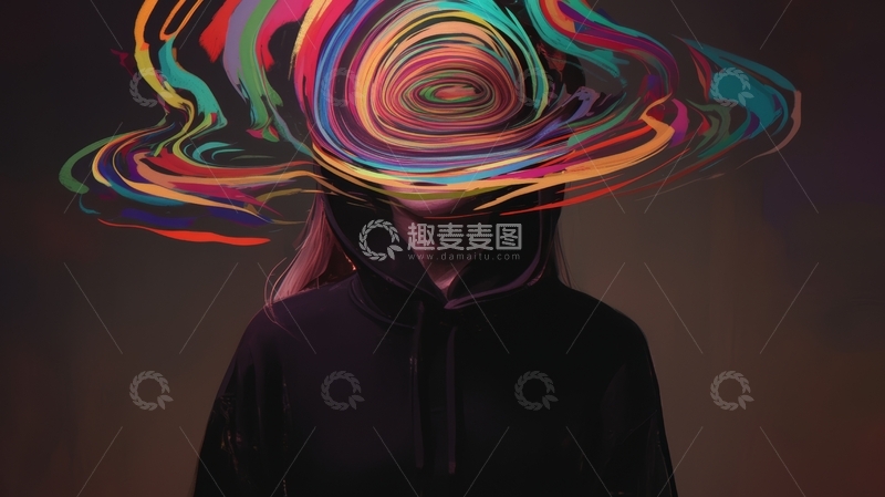 高清大图下载【趣麦麦图】色彩斑斓的漩涡覆盖人物头部