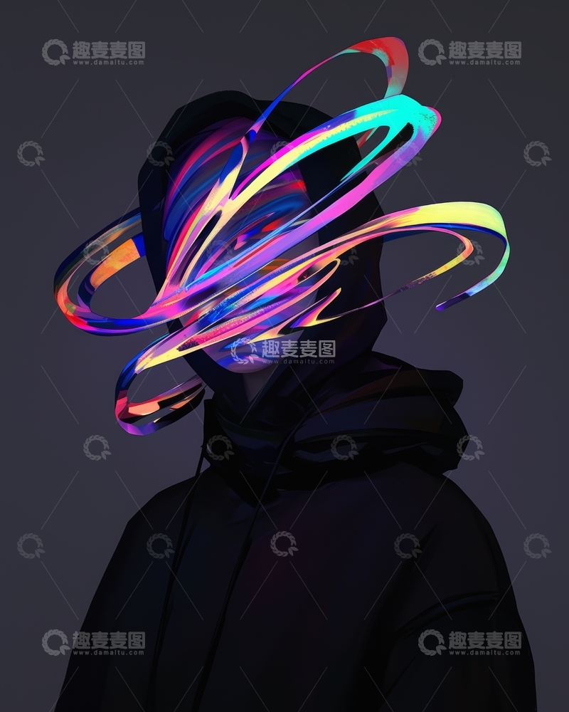 高清大图下载【趣麦麦图】霓虹光环环绕的神秘人物