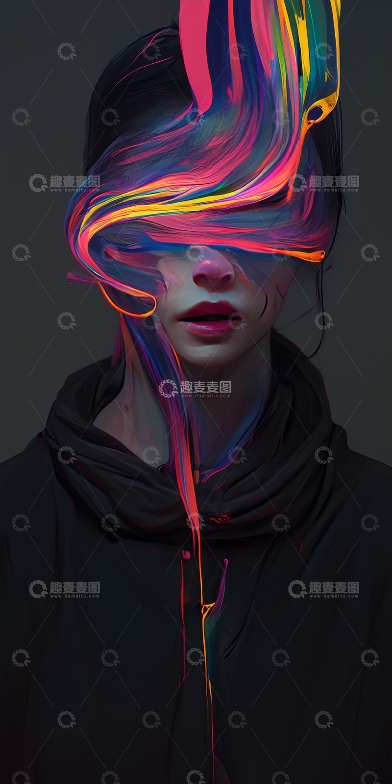 高清大图下载【趣麦麦图】色彩斑斓的发丝艺术肖像