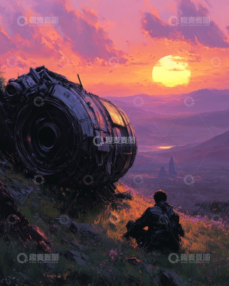 高清大图下载【趣麦麦图】废墟之上，夕阳西下