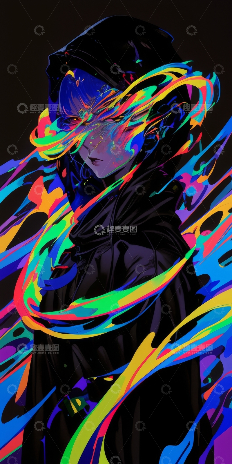 高清大图下载【趣麦麦图】霓虹色彩环绕的神秘人物