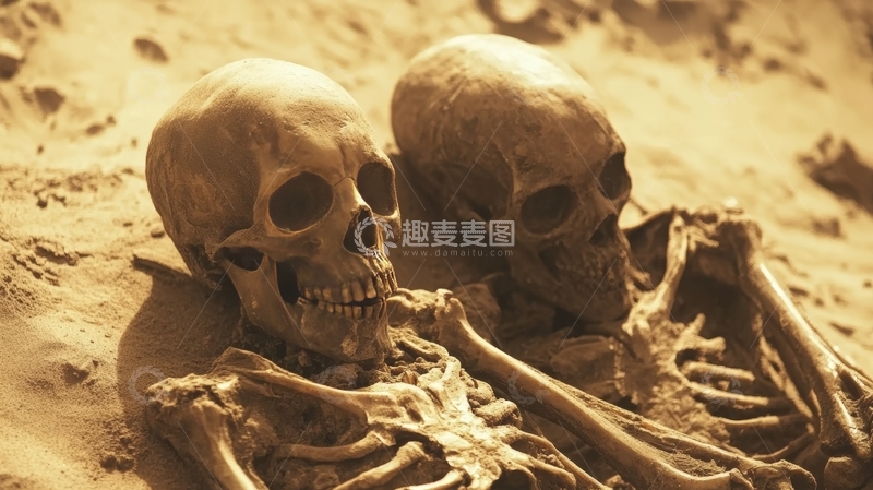 高清大图下载【趣麦麦图】沙土中的两具古代骨骼