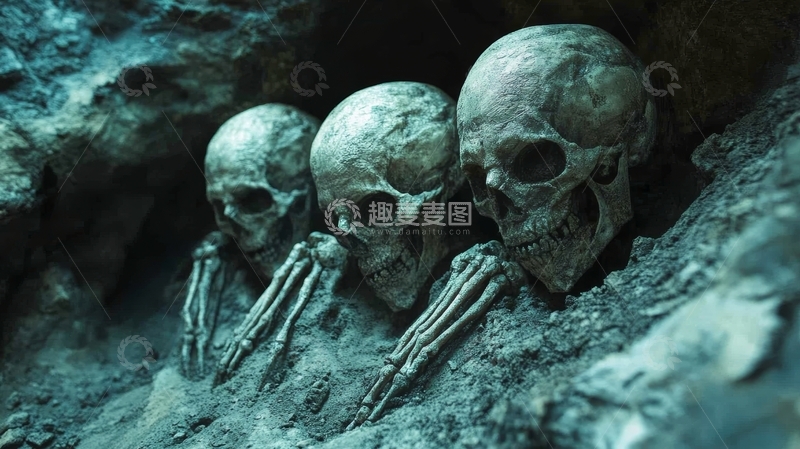 高清大图下载【趣麦麦图】洞穴中的三具骷髅